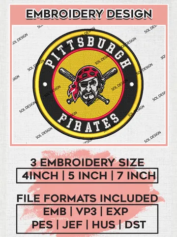 Pittsburgh Pirates Team Logo Embroidery Design, MLB Team Embroidery files, Pittsburgh Pirates Baseball Team, Pittsburgh Team, Digital Download