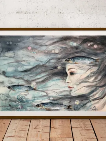 Mermaid Original Painting Woman Watercolor Artwork $194.32