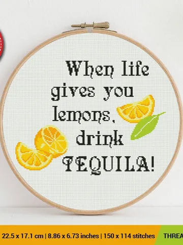When Life gives Lemons drink Tequila Cross stitch pattern | Embroidery Pattern | Instant Download | Embroidery Designs $5.94
