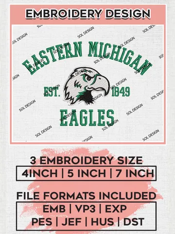 Eastern Michigan Eagles Est 1849 Logo Embroidery Designs, NCAA Eastern Michigan Eagles Team Embroidery, NCAA Team Logo, 3 sizes, Machine embroidery Files, Digital Download $6.99