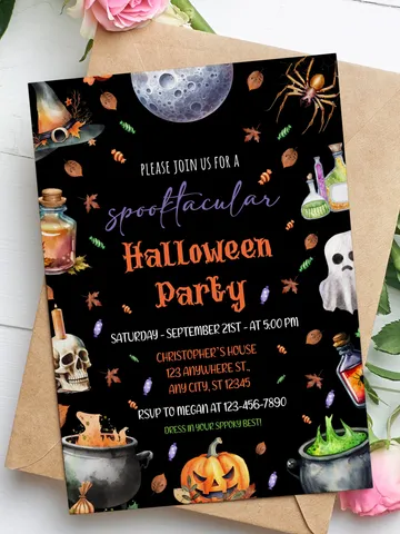 Editable Halloween Invitation, Halloween Party Invitation, Halloween Birthday Invitation, Halloween Invitation - I105 $7.00