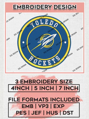 NCAA Toledo Rockets Round Logo Embroidery, NCAA Toledo Team Logo Embroidery files, NCAA Teams, Machine embroidery designs, Digital Download $6.99