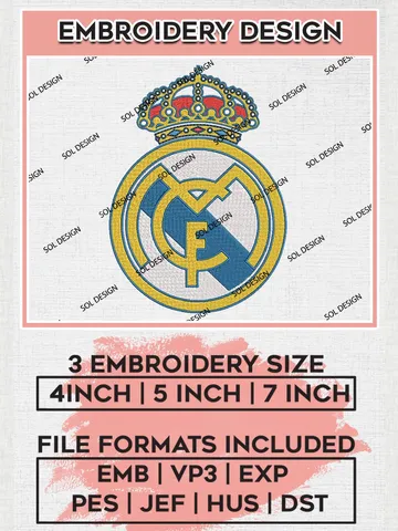 Real Madrid Logo Embroidery Design, La Liga Embroidery files, La Liga Real Madrid Teams, Football, Digital Download $6.99
