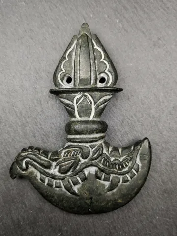 Hand Carved Obsidian Kartika Knife of the Dakinis | Gandhanra Antique Tibetan Ritual Implement | Big Size 11cm x 8cm $189.99