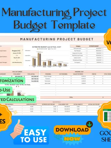 Manufacturing Project Budget Template, Production Cost Tracker, Factory Expense Planner, Industrial Budget , Manufacturing Finance Tool $8.26