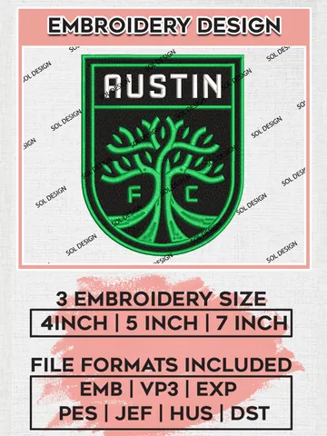 Austin FC Logo Embroidery Designs, MLS Embroidery files, Austin MLS Teams, Austin FC Football, Digital Download