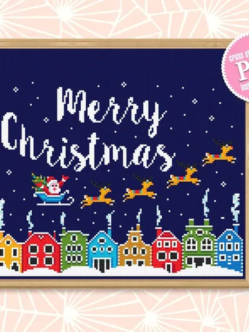 Merry Christmas cross stitch pattern PDF download Winter town cross stitch chart, Christmas pattern digital PDF, Christmas houses #N49 $4.60
