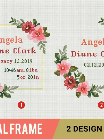 Floral Frame Bundle Birth announcement cross stitch pattern baby boy girl nursery decor counted chart gift DIY, embroidery, instant PDF $7.11