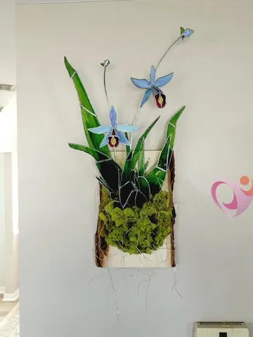 Stained-Glass Orchid Mounted on Wood Oncidium Cattleya Laelia Type Orchid in Bloom Blue Orchid Stained Glass Wall Art for Rare Orchid Lover $949.99