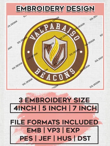 NCAA Valparaiso Beacons Round Logo Embroidery, NCAA Valparaiso Beacons Logo Embroidery files, NCAA Teams, Machine embroidery designs, Digital Download $6.99