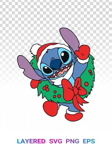 🎄 Stitch Christmas Wreath SVG, Disney Santa Hat PNG Cricut $1.99