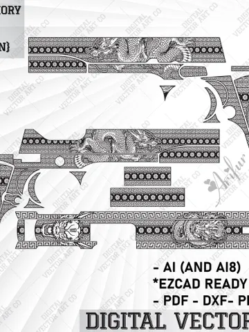 svg patterns,Springfield Armory Mil  Spec  Dragon engraving Design,engraving firearms, metal work, Stippling, Engraving, Vector, SVG. Ai8 $60.00
