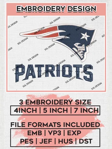 New England Patriots Embroidery Designs, NFL Patriots, NFL Logo Embroidery Files, NFL New England Patriots Machine Embroidery Design, Digital Download