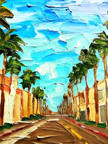 Los Angeles Painting Street Original Art Impasto Scene Sunset Boulevard Impressionist Oil Painting Palm Trees Car Cityscape Art Gift $180.00