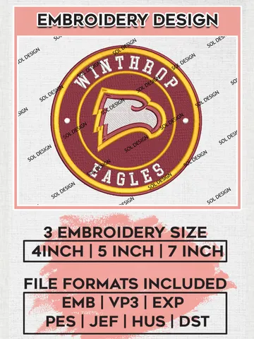 NCAA Winthrop Eagles Round Logo Embroidery, NCAA Winthrop Eagles Logo Embroidery files, NCAA Teams, Machine embroidery designs, Digital Download $6.99