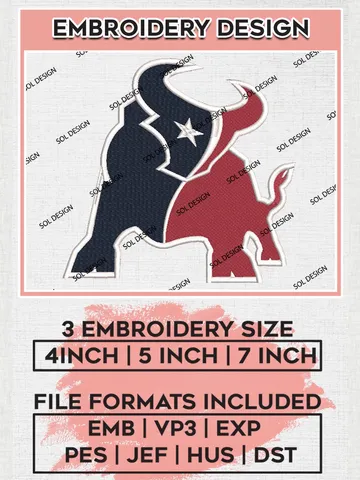 NFL Houston Texans Mascot Embroidery Designs, NFL Texans, NFL Embroidery Designs, NFL Houston Texans Machine Embroidery Design, Digital Download $6.99