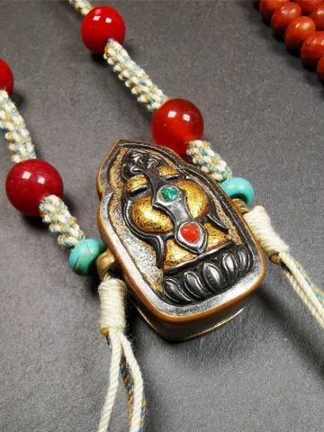 Gandhanra TIBETAN ARTISAN NECKLACE - Handmade Ghau Prayer Box Pendant with Gold & Silver Inlay, Unique Buddha Amulet and Protection Jewelry $588.99