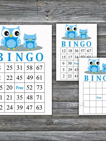 Blue Owl bingo cards,Owl bingo game,Owl Printable bingo cards,60 Bingo Cards,INSTANT DOWNLOAD--361 $3.95