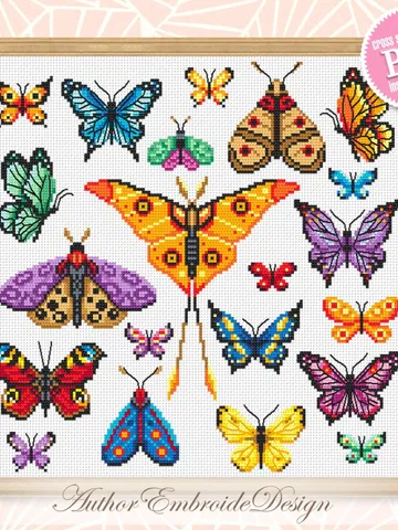 Butterfly cross stitch pattern PDF download, Sampler Butterflies cross stitch chart, Small moth cross stitch, Simple butterfly ornament #K35 $8.60