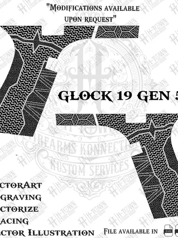 Glock 19 Gen 5 Vector Engraving File | Digital Stipple Grip Template | Laser Engraving Svg Png Eps Ai Dxf