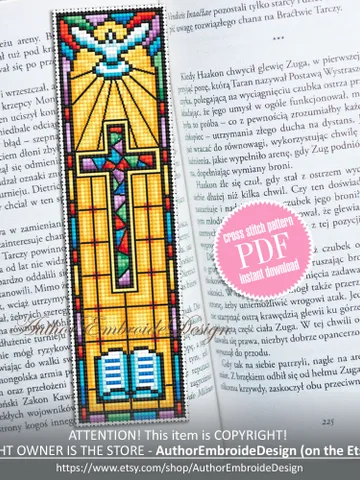 Stained glass bookmark cross stitch pattern PDF download Christian cross stitch chart, Bookmark pattern digital PDF, Bible accessories #B297 $4.40
