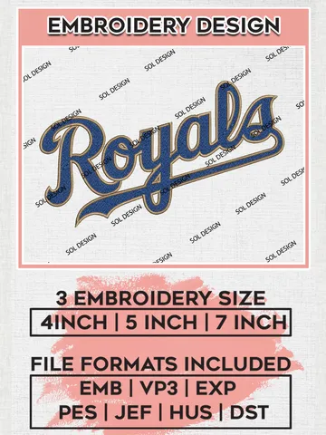 MLB Royals Wordmark Logo Embroidery Files, MLB Kansas City Royals Team Embroidery, NCAA Teams, 3 sizes, MLB Machine embroidery designs, Digital Download $6.99