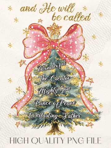 And He Will be Called, Oh Come Let Us Adore Him Png, Hand Drawn Christmas Tree Png, Christian Christmas, Jesus Cross Bow, Watercolor $4.56