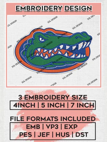 Florida Gators Logo Machine Embroidery Design, NCAA Florida Gators Embroidery Design Design files, NCAA Embroidery Designs, NCAA Machine Embroidery Designs, Digital Download $6.99