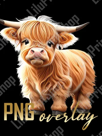Highland cow png for sublimation Baby animal overlay, Cute Highland cow clipart for invite, party digital instant download $2.71