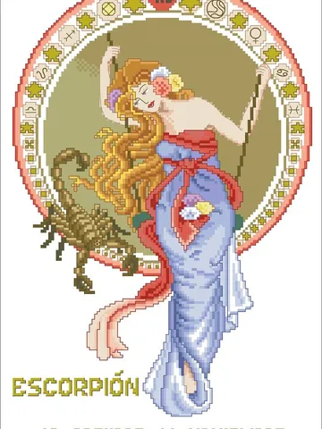 Vintage Cross Stitch Pattern Zodiac Sign Scorpio Counted Digital Download PDF $4.50