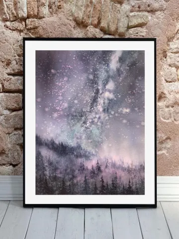 Space Painting Night Sky Wall Art Original Watercolor Painting Stars Wall art $142.88