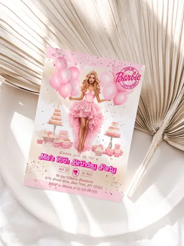 Doll Party Birthday Invitation; hot pink doll party birthday invitation editable template; cute doll girl birthday party bar12 $12.78