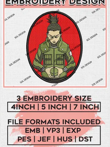 Anime Nara Shikamaru Embroidery File, Naruto Embroidery Design, Pes Files, Machine Embroidery, Digital Download EMB_ANIME_122 $6.99
