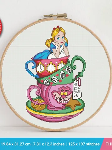 Alice in Wonderland Cups cross stitch pattern, Kitchen decor, Love, counted, chart, gift DIY, embroidery, instant PDF $5.94