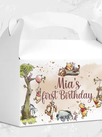 Editable Gable Box Label Hundred Acre Wood First Birthday party gable box label; Winnie the Pooh Party; Classic Pooh Party Birthday; wp6 $10.45