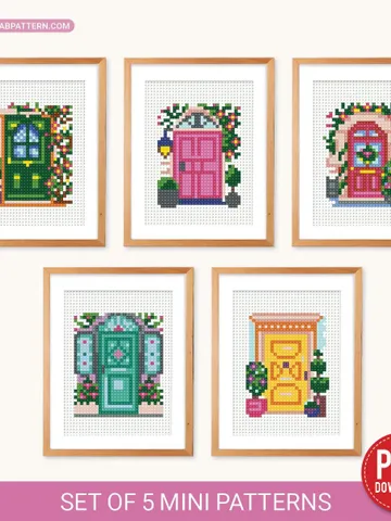 Bundle of 5 Mini Cute doors Cross stitch pattern, contemporary, Abstract, Floral, beginner, modern chart, gift DIY, embroidery, instant PDF $10.49