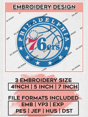 NBA Philadelphia 76ers Logo Embroidery Design, NBA Philadelphia 76ers Machine Embroidery Files, NBA Machine Embroidery Design, Machine Embroidery Design, Digital Download $6.99