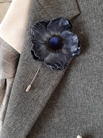 Blue flower men's lapel pin Leather boutonniere for him 3rd anniversary gift,. art. 2 $45.00