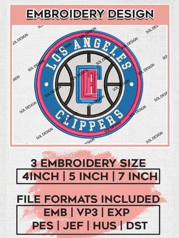 LA Clippers NBA Basketball Team Logo Embroidery Design, NBA LA Clippers Logo Embroidery Files, Basketball Team Machine Embroidery, Machine Embroidery Design
