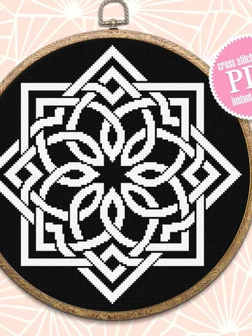 Celtic mandala cross stitch pattern download PDF Monochrome cross stitch chart Mandala pattern digital PDF Modern beginner stitch #M20 $4.60
