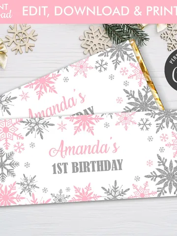 Winter Onederland Candy Bar Wrapper Chocolate Bar Wrappers, Winter Onederland Birthday Girl Decorations, Snowflakes 1st Birthday Template $4.00