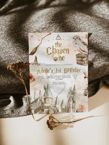 The Chosen One Invitation; Wizard Birthday Party; Magic School 1st Birthday Invitation Template; Editable Wizarding World Invitation; W7 $12.78