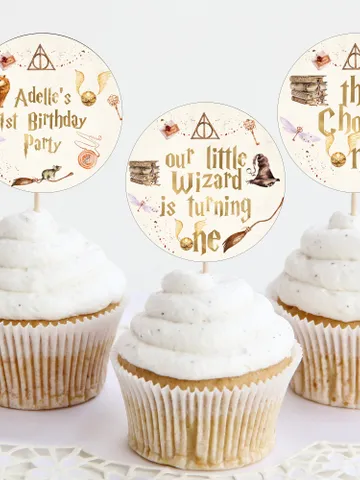 Editable Cupcake Topper Label Birthday Party; Magic School 1st Birthday; Printable Cupcake Topper Label; Magical Party Decoration; Wms12 $10.45