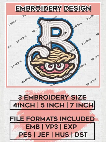 MiLB Biloxi Shuckers Embroidery Design Files, MiLB Biloxi Shuckers Logo, Minor League Baseball Logo Embroidery Designs, MiLB embroidery designs, Machine embroidery designs, Digital Download $6.99