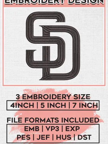 MLB San Diego Padres SD Team Logo Embroidery Design, MLB San Diego Padres Embroidery files, Baseball Team, Padres Design, Digital Download $6.99