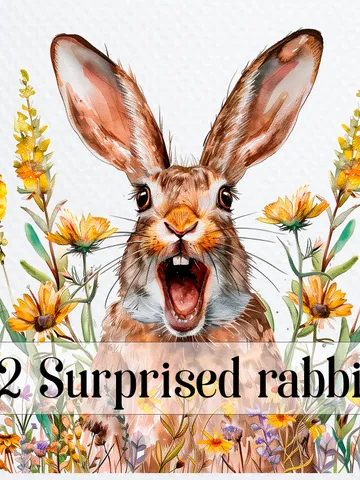 12 Surprised Rabbit PNGs Clipart, Amazed Hare png  for sublimation, Printable Watercolor clipart, , Paper Rabbit crafts, junk journals $2.64