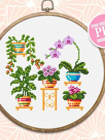 Home plants cross stitch pattern download PDF Floral cross stitch chart, Easy small cross stitch sampler, Potted plants hand embroidery #P3 $4.40
