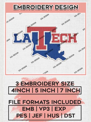 Louisiana Tech Bulldogs Logo Machine Embroidery Design, NCAA Louisiana Tech Bulldogs Embroidery Design Design files, NCAA Embroidery Designs, NCAA Machine Embroidery Designs, Digital Download $6.99