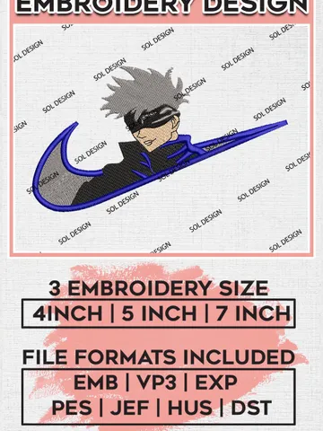Nike Gojo Satoru Embroidery Design, Jujutsu Kaisen Embroidery Files, Anime Machine Embroidery, Digital download EMB_ANIME_142
