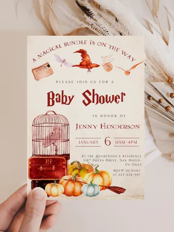 Wizard Baby Shower; Magic School Baby Shower; Pumpkin Harvest Invitation; Autumn Wizard World Baby Shower; Fall; Editable template canva; $12.14